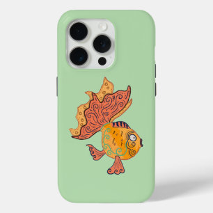 Whimsical Folk Art Goldfish Boho Swirl Fantasy iPhone 15 Pro Case