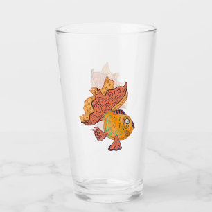 Whimsical Folk Art Goldfish Boho Swirl Fantasy Glass