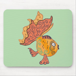 Whimsical Folk Art Goldfish Boho Swirl Fantasy Mouse Pad