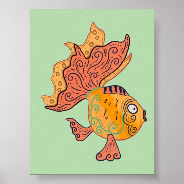 Whimsical Folk Art Goldfish | Boho Swirl Fantasy Poster (Front)