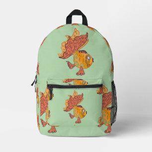 Whimsical Folk Art Goldfish Boho Swirl Fantasy Printed Backpack