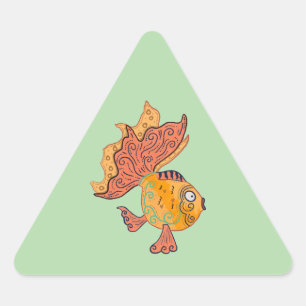 Whimsical Folk Art Goldfish Boho Swirl Fantasy Triangle Sticker