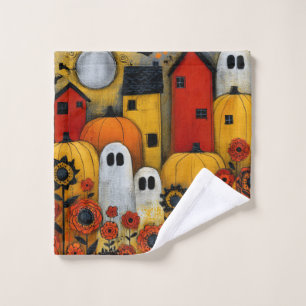 Whimsical Folk Art Halloween Patch Bath Towel Set