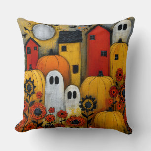 Whimsical Folk Art Halloween Patch Cushion