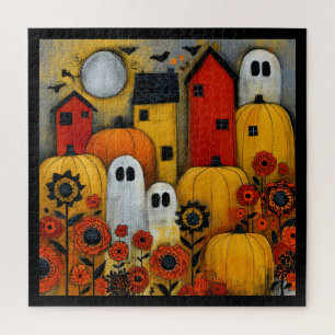 Whimsical Folk Art Halloween Patch Jigsaw Puzzle
