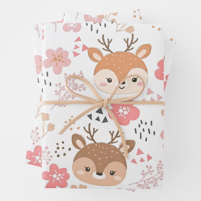 Whimsical Folk Art Hedgehog for Nursery Wrapping Paper Sheet (In situ)