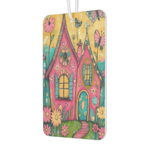 Whimsical Folk Art Houses Car Air Freshener