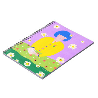 Whimsical Folk Art Reading Girl Colourful Notebook