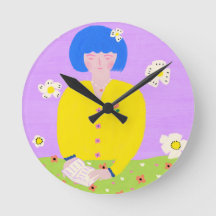 Whimsical Folk Art Reading Girl Colourful