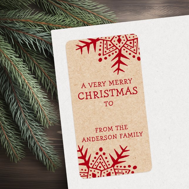 Whimsical folk art snowflake Kraft to from gift (Whimsical folk art snowflake Kraft to from gift Label)