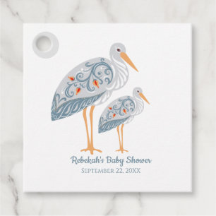 Whimsical Folk Art Stork Baby Shower Favour Tags