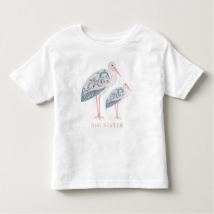 Whimsical Folk Art Stork Big Sister Toddler T-Shirt