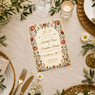 Whimsical Folk Art Woodland Wedding Invitation