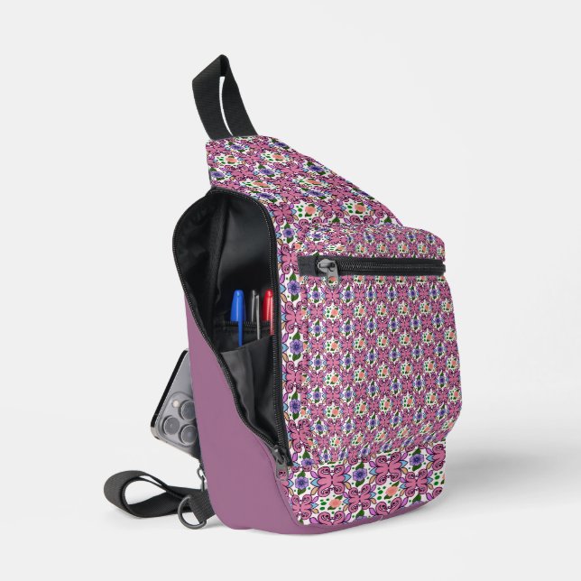 Whimsical Folk Bird Floral Pattern Sling Bag (Open)