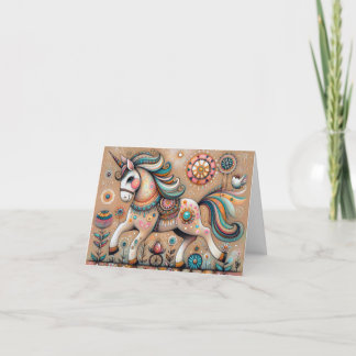 Whimsical folk bohemian vibe unicorn  thank you card