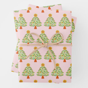 Whimsical Folk Christmas Tree Holiday  Wrapping Paper Sheet