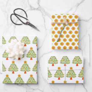 Whimsical Folk Christmas Tree Holiday  Wrapping Paper Sheet