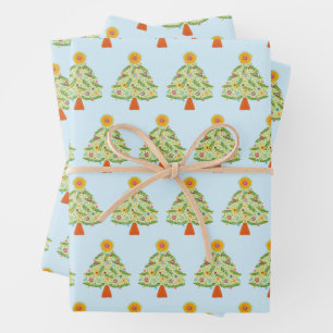 Whimsical Folk Christmas Tree Holiday  Wrapping Paper Sheet