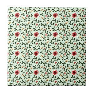 Whimsical Folk Floral Butterfly Pattern Ceramic Tile