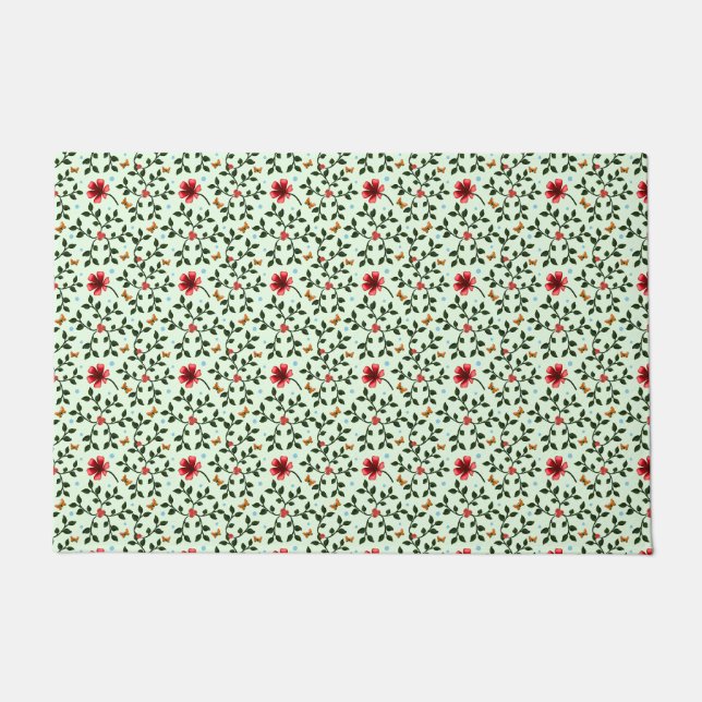 Whimsical Folk Floral Butterfly Pattern  Doormat (Front)
