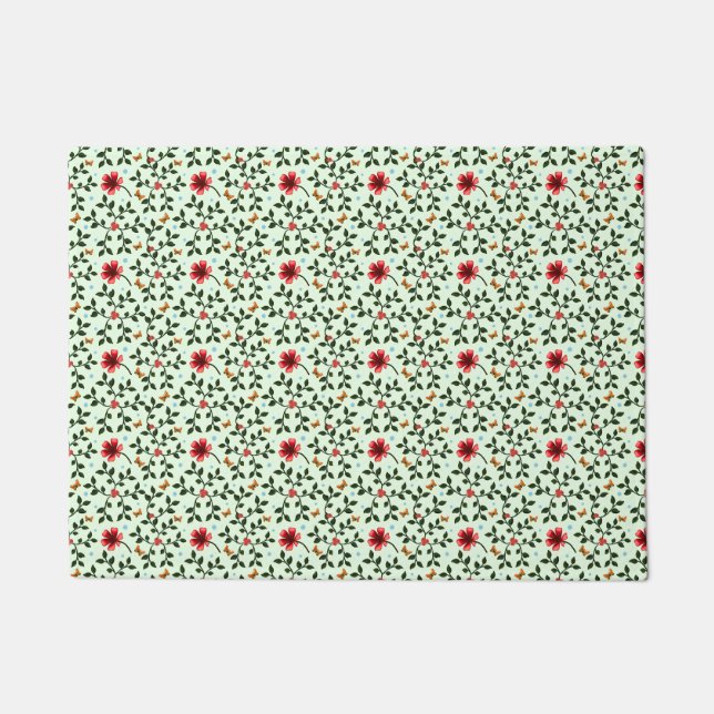 Whimsical Folk Floral Butterfly Pattern  Doormat (Front)
