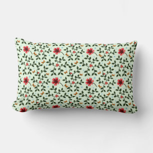 Whimsical Folk Floral Butterfly Pattern Lumbar Cushion