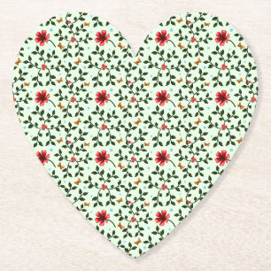 Whimsical Folk Floral Butterfly Pattern  Paper Coaster