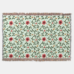 Whimsical Folk Floral Butterfly Pattern Throw Blanket