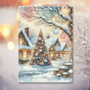 Whimsical Folk Village Personalised Christmas Holiday Card
