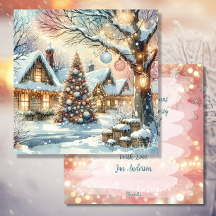 Whimsical Folk Village Personalised Christmas Holiday Card