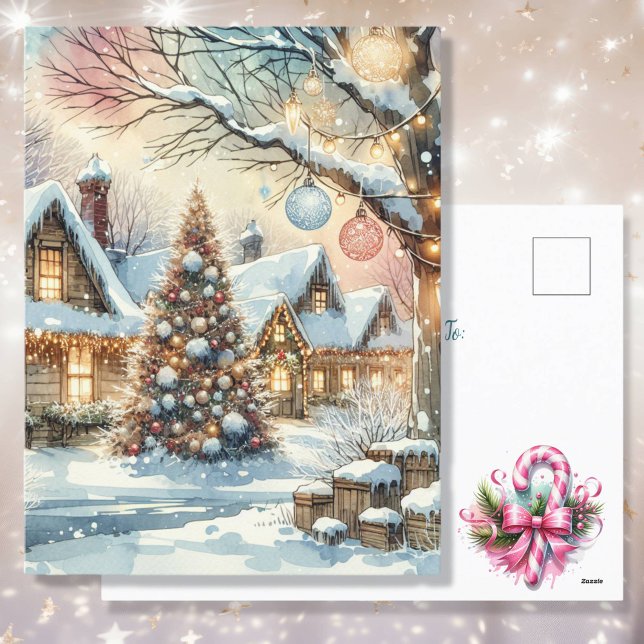 Whimsical Folk Village Personalised Christmas Holiday Postcard (Creator Uploaded)