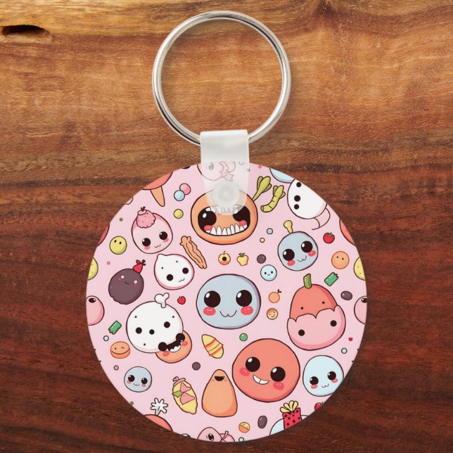  Whimsical Foodie monsters Faces Key Ring (Front)