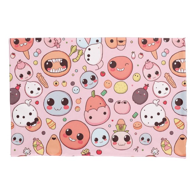 Whimsical Foodie monsters Faces Pillowcase (Front)