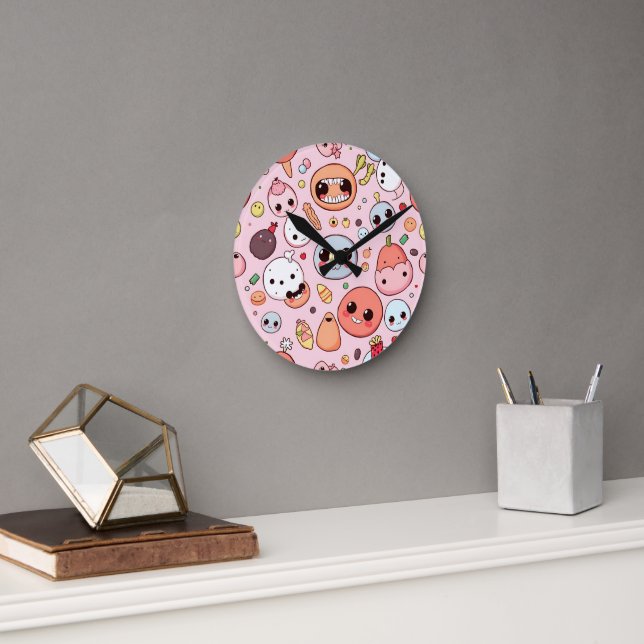  Whimsical Foodie monsters Faces Round Clock (Office)