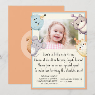 Whimsical Forest Animal Photo For Childs Birthday Invitation