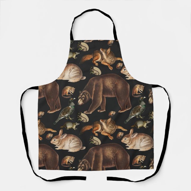 Whimsical Forest Animals Floral Pattern Apron (Front)