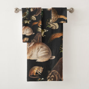 Whimsical Forest Animals Floral Pattern Bath Towel Set