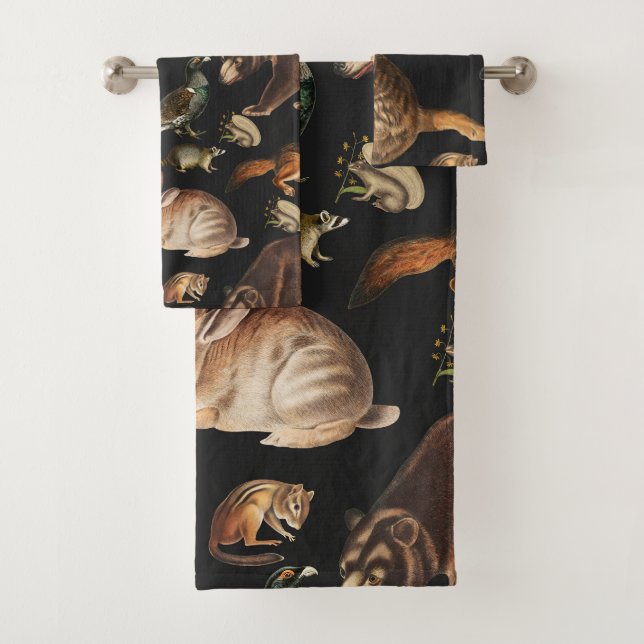Whimsical Forest Animals Floral Pattern Bath Towel Set (Insitu)