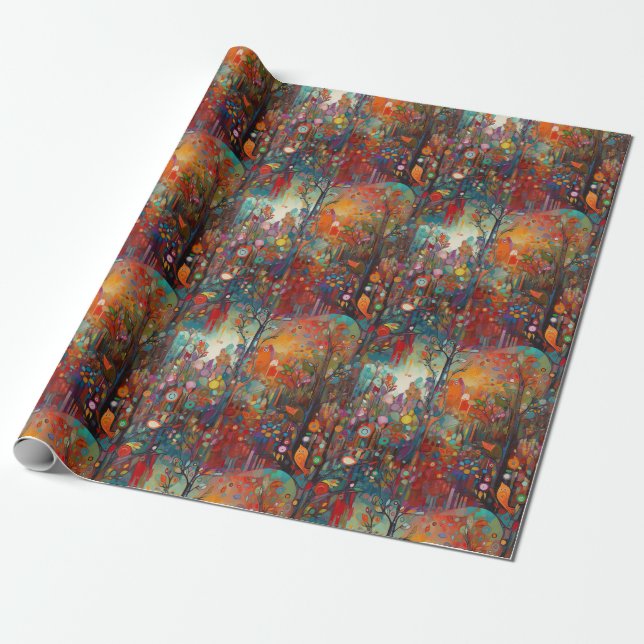 Whimsical Forest Birds Wrapping Paper (Unrolled)