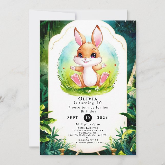 Whimsical Forest Bunny Birthday Invitation (Front)