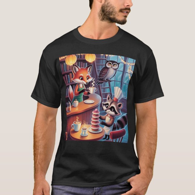 Whimsical Forest Caf Cosy Animal Barista Vibes fam T-Shirt (Front)