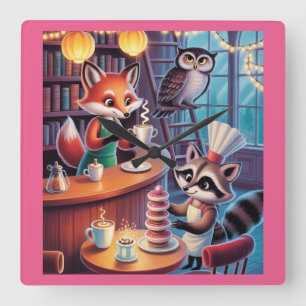 Whimsical Forest Café – Cosy Animal Barista Vibes Square Wall Clock