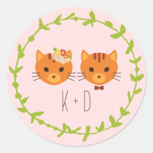 Whimsical Forest Cats Blush Wedding Classic Round Sticker