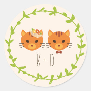 Whimsical Forest Cats (Cream) Wedding Classic Round Sticker