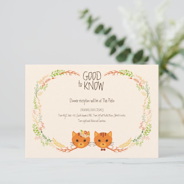 Whimsical Forest Cats (Cream) Wedding RSVP Enclosure Card (Standing Front)