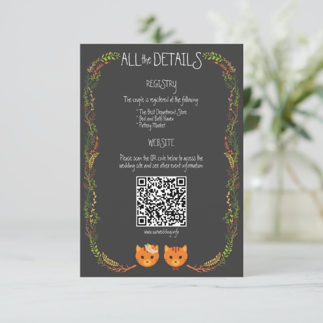 Whimsical Forest Cats Rustic Wedding Enclosure Card (Standing Front)