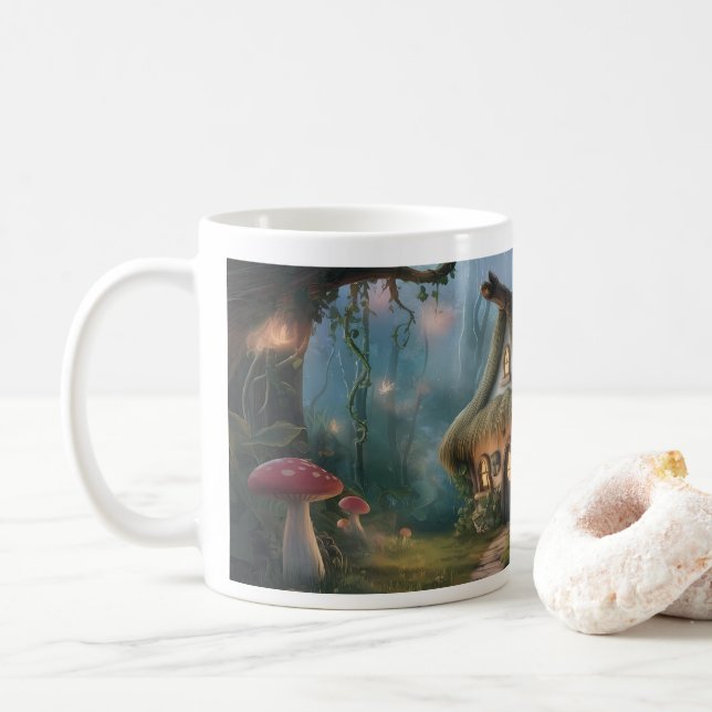 Whimsical Forest Cottage Coffee Mug (With Donut)