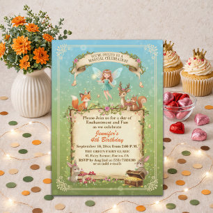 Whimsical Forest Fairy 4th Birthday Party Invitation