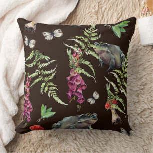 Whimsical Forest Frog and Fern Pattern Cushion