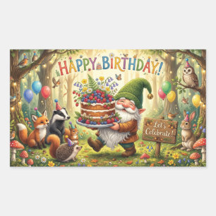 Whimsical Forest Garden Gnome Birthday Design Rectangular Sticker